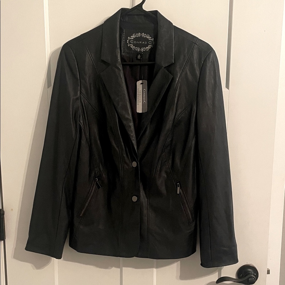 Conrad C Navy Leather Look Blazer with stretch. Beautiful